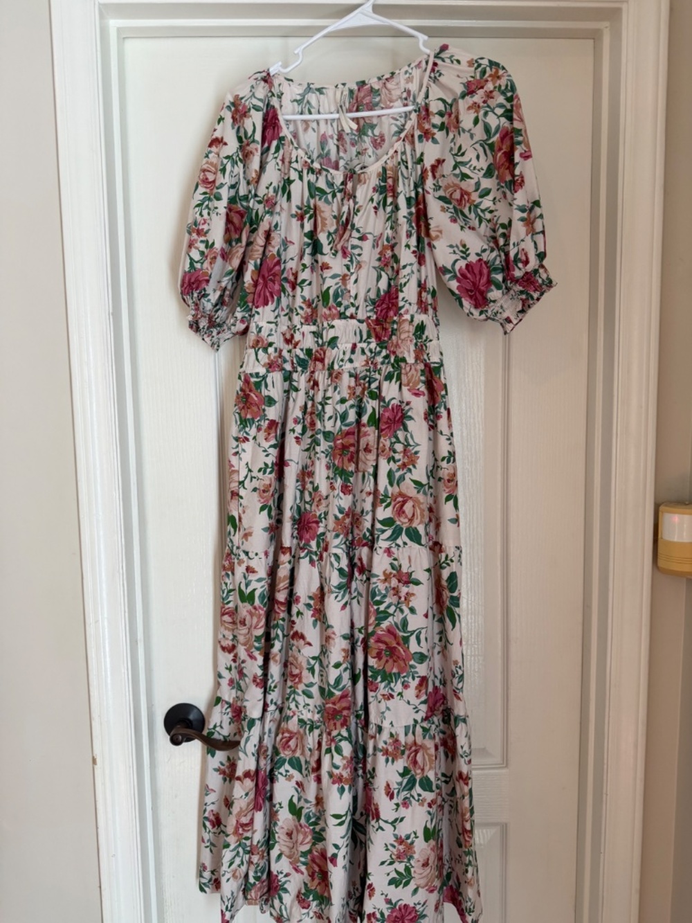 ANTHROPOLOGIE charming floral maxi milk maid style puff sleeve romantic dress M - Picture 4 of 5